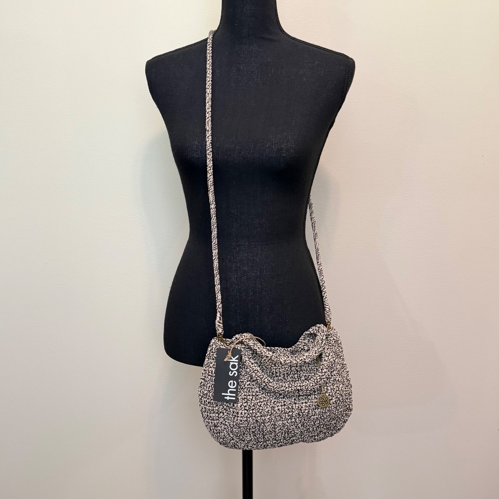 NEW The Sak Rylan Mini Satchel Crochet Crossbody Bag Black Cream HandbagRecycled